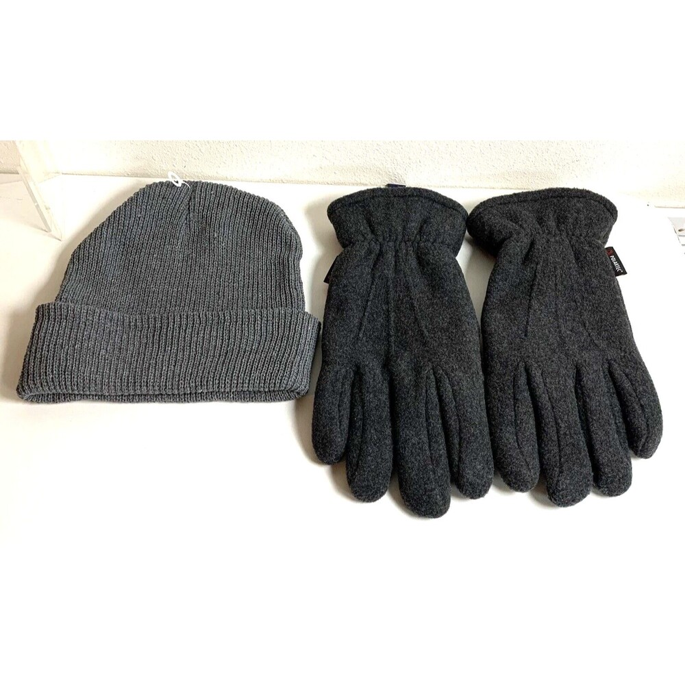 Outdoors Roundtree & York Polartec Fleece Gloves Heather Gray Mens L/XL & Cap